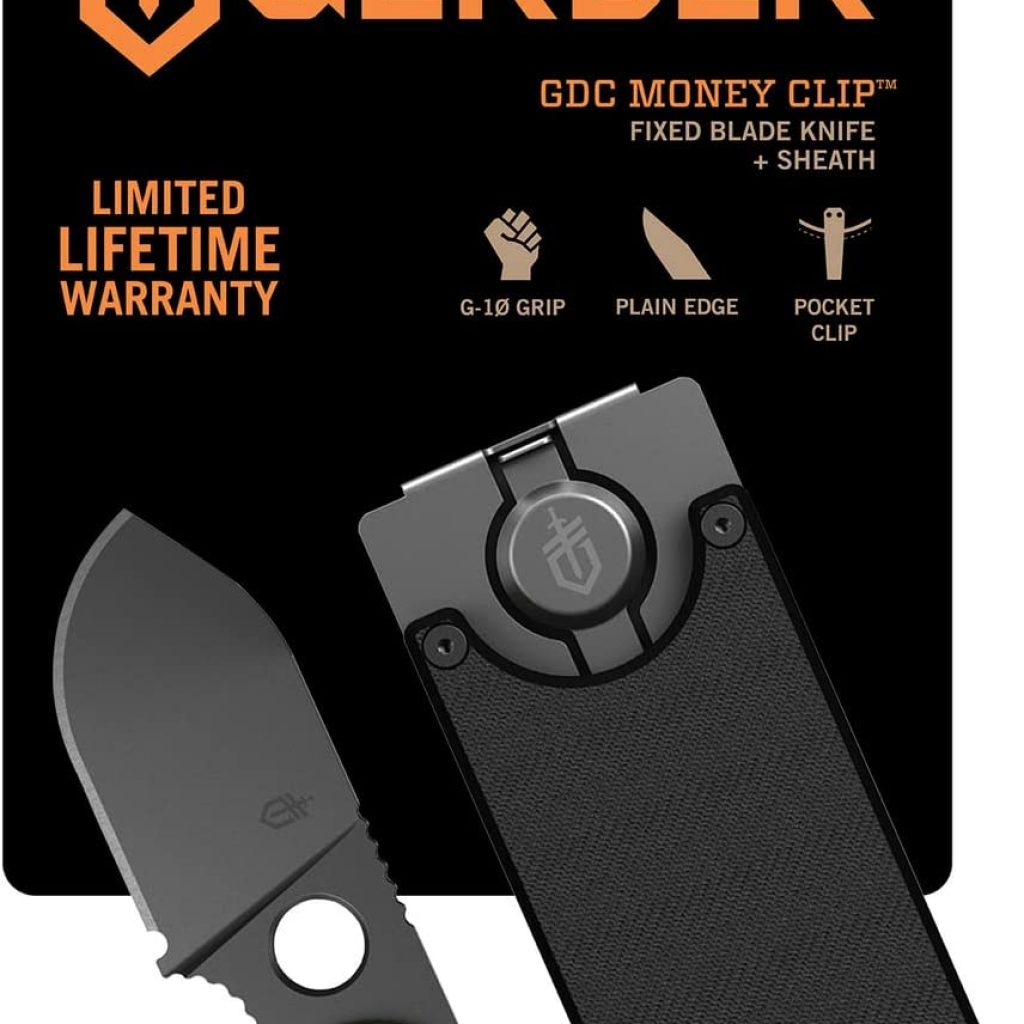 Gerber Gear 31-002521N GDC Pocket Knife Money Clip, Fixed Blade Knife and Case, EDC Gear, Stainless Steel